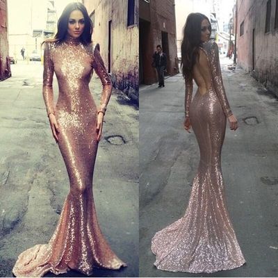 Long sleeve mermaid prom dress, rose gold prom dresses, sequin prom dresses, backless prom dress, sexy prom dresses,, 16001 - Thumbnail 2