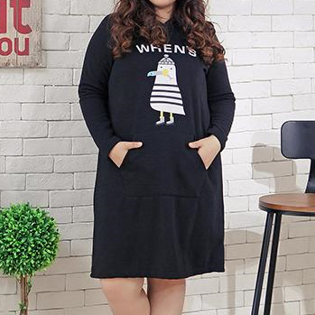 XL/2XL Plus Size Black Casual Hoodie Dress SP154642