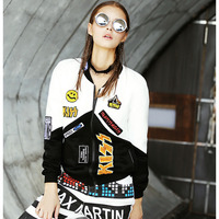 MAXMARTIN KOREAN FASHION BLACK AND WHITE SMILEY FACE FIGURED JACKET M8591J153 - Thumbnail 4