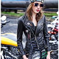 MAXMARTIN PATCH WORK SLIM PU LEATHER JACKET M1002J453 - Thumbnail 1