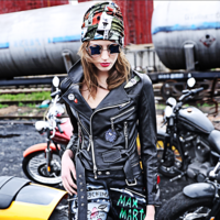 MAXMARTIN PATCH WORK SLIM PU LEATHER JACKET M1002J453 - Thumbnail 2