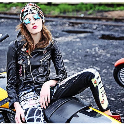 Maxmartin patch work slim pu leather jacket m1002j453 - Thumbnail 4