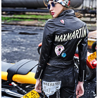 MAXMARTIN PATCH WORK SLIM PU LEATHER JACKET M1002J453 - Thumbnail 4