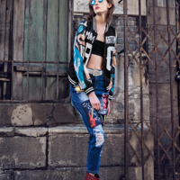 MAXMARTIN ABSTRACT FIGURED ON ARMS BASEBALL JACKET M1005J153 - Thumbnail 3