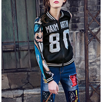 MAXMARTIN ABSTRACT FIGURED ON ARMS BASEBALL JACKET M1005J153 - Thumbnail 4