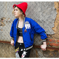 MAXMARTIN CARTOON EMBROIDERED ROYAL BLUE CASUAL JACKET M1017J153 - Thumbnail 2