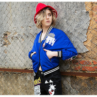 MAXMARTIN CARTOON EMBROIDERED ROYAL BLUE CASUAL JACKET M1017J153 - Thumbnail 4