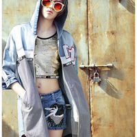 MAXMARTIN HOODED DENIM FABRIC STITCHED COAT DRESS M201351J2 - Thumbnail 2