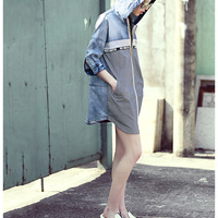 MAXMARTIN HOODED DENIM FABRIC STITCHED COAT DRESS M201351J2 - Thumbnail 1