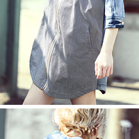 MAXMARTIN HOODED DENIM FABRIC STITCHED COAT DRESS M201351J2 - Thumbnail 3