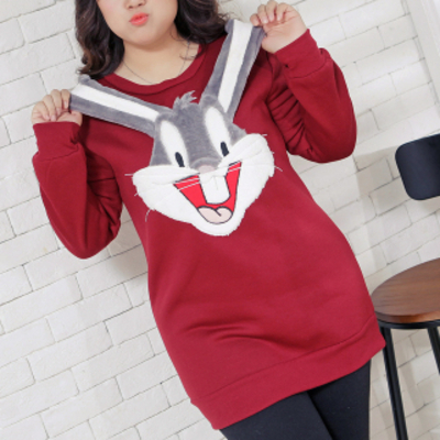 Xl-3xl wine/navy plus size cute bunny bottoming shirt sp154643
