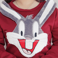 XL-3XL Wine/Navy Plus Size Cute Bunny Bottoming Shirt SP154643 - Thumbnail 3