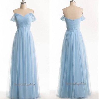 Off shoulder sky blue bridesmaid dress,chiffon wedding party dress,sexy off shoulder prom dress