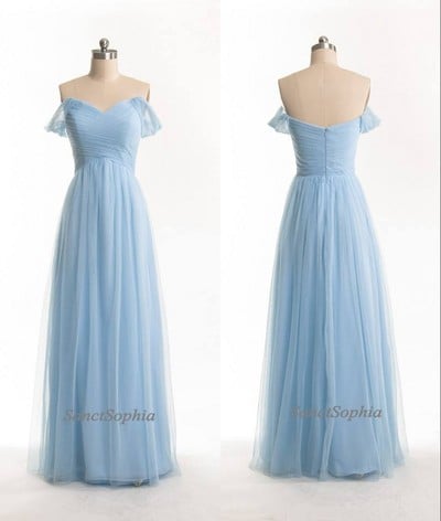 Off Shoulder Sky Blue Bridesmaid Dress,Chiffon Wedding Party Dress,Sexy Off Shoulder Prom Dress