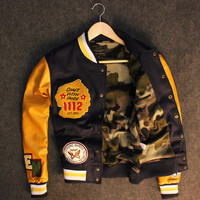 H EXTREME NATURE WOOLEN CAMO BROWN SYNTHETIC LEATHE SLEEVE JACKET - Thumbnail 4