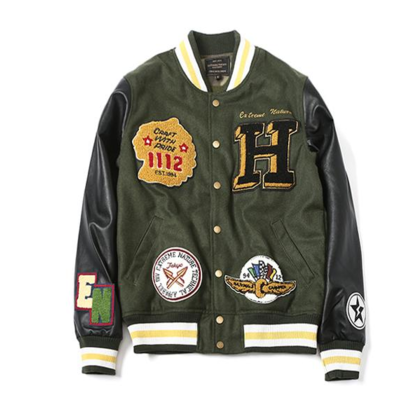 H extreme nature woolen camo green synthetic leather sleeve jacket - Thumbnail 3