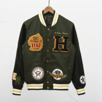 H EXTREME NATURE WOOLEN CAMO GREEN SYNTHETIC LEATHER SLEEVE JACKET - Thumbnail 1