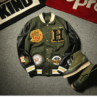 H EXTREME NATURE WOOLEN CAMO GREEN SYNTHETIC LEATHER SLEEVE JACKET - Thumbnail 4