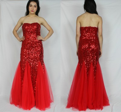 Red Sequence All Around Mermaid Prom Dress - M/L