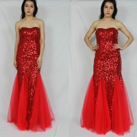 Red Sequence All Around Mermaid Prom Dress - M/L - Thumbnail 1