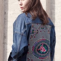 GUNS ROSES EMBROIDERED LOOSE DENIM JACKET - Thumbnail 1