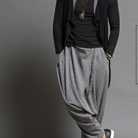 KOREAN DESIGN CROTCH HAREM CASUAL GREY PANTS - Thumbnail 2