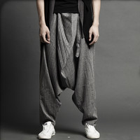 KOREAN DESIGN CROTCH HAREM CASUAL GREY PANTS - Thumbnail 4