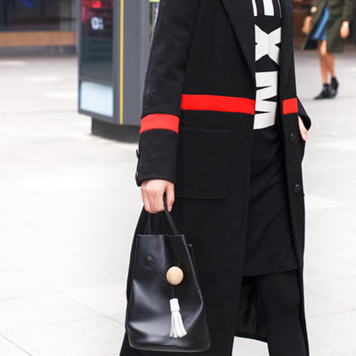 Japanese fashion whole black red striped woolen winter coat - Thumbnail 3