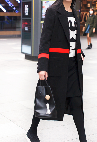 JAPANESE FASHION WHOLE BLACK RED STRIPED WOOLEN WINTER COAT