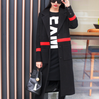 JAPANESE FASHION WHOLE BLACK RED STRIPED WOOLEN WINTER COAT - Thumbnail 1