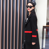 JAPANESE FASHION WHOLE BLACK RED STRIPED WOOLEN WINTER COAT - Thumbnail 2
