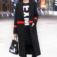 JAPANESE FASHION WHOLE BLACK RED STRIPED WOOLEN WINTER COAT - Thumbnail 3