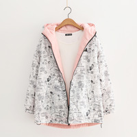 Harajuku cartoon printing on both sides wear quilted coat - Thumbnail 2