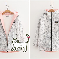 Harajuku cartoon printing on both sides wear quilted coat - Thumbnail 3
