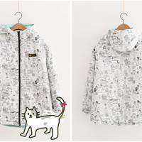 Harajuku cartoon printing on both sides wear quilted coat - Thumbnail 4