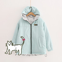 Harajuku cartoon printing on both sides wear quilted coat - Thumbnail 1