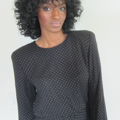 Black with gold polka dot western-style cut dress