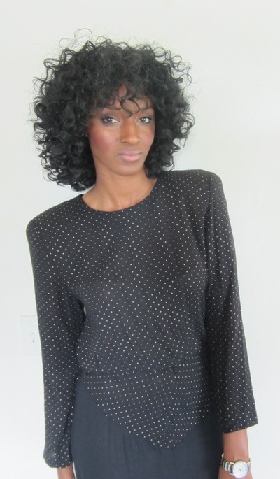 Black with gold polka dot western-style cut dress