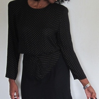 Black with Gold Polka Dot Western-Style Cut Dress - Thumbnail 1