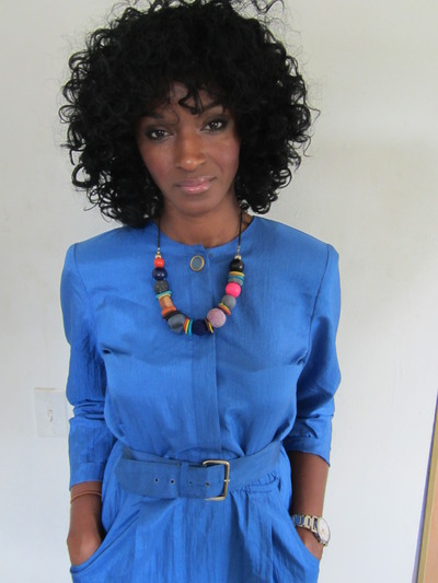 Blue palette midi-length shift dress