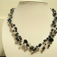 Blue pearl wire crochet necklace - Thumbnail 1