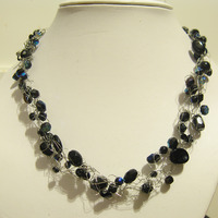 Blue pearl wire crochet necklace - Thumbnail 2