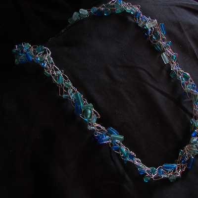 Wire crochet sea glass bead necklace - Thumbnail 1