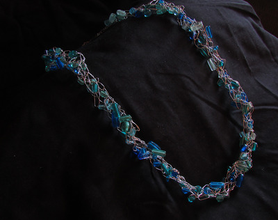 Wire Crochet Sea Glass Bead Necklace