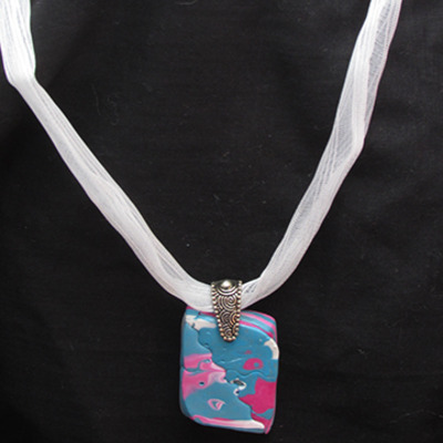 Mokume gane fractured pendant on ribbon necklace