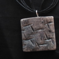 Textured Silver Pendant Ribbon/cord necklace - Thumbnail 1