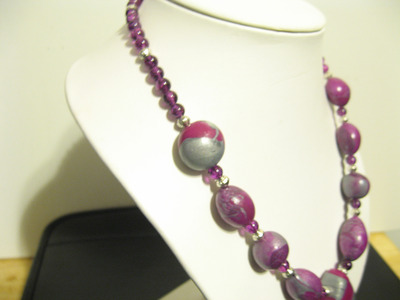 Pink and silver polymer clay necklace
