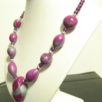 Pink and silver polymer clay necklace - Thumbnail 3