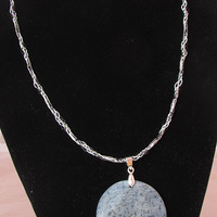 Gray Stone Pendant on kumihimo necklace - Thumbnail 1
