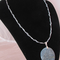 Gray Stone Pendant on kumihimo necklace - Thumbnail 2
